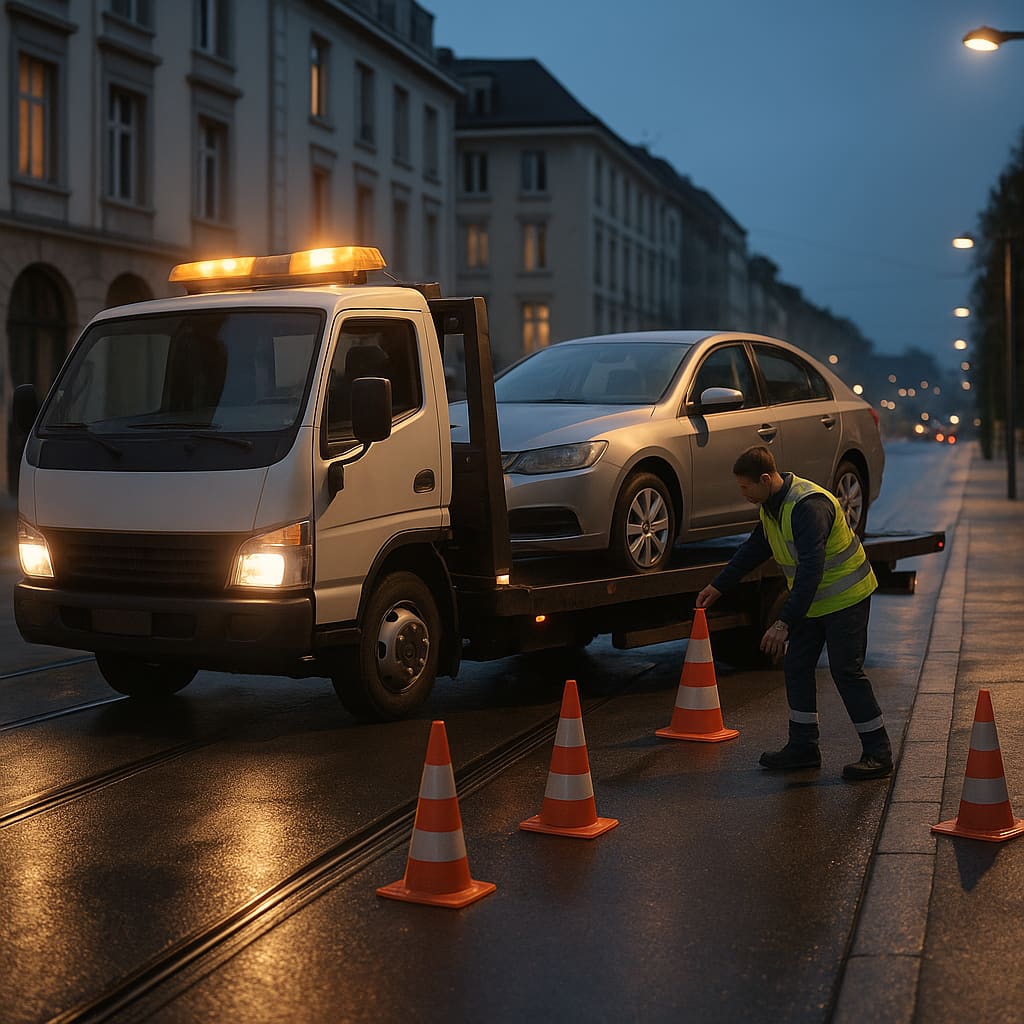 Abschleppfahrzeug unterstützt Auto in Zürich